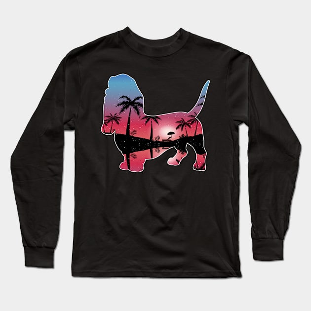 Basset Hound Beautiful Sunset Beach Palm Tree Long Sleeve T-Shirt by jrgmerschmann